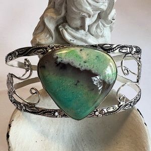Sterling Overlay Gemstone Cuff Bracelet
